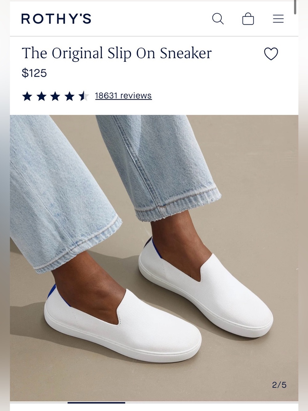Rothy's White Slip-On Sneakers with Blue Heel Tab